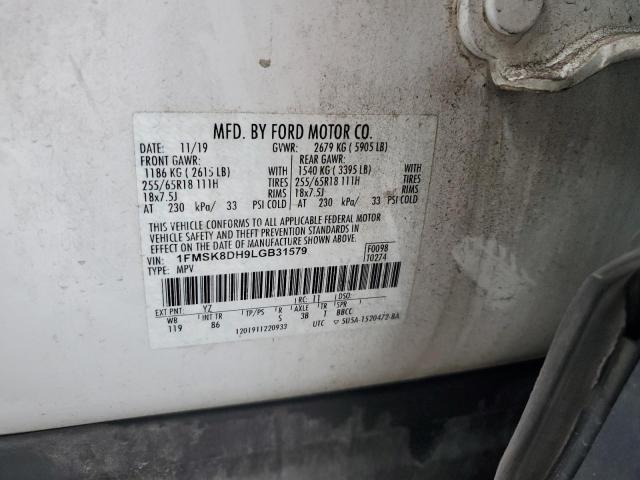 1FMSK8DH9LGB31579 - 2020 FORD EXPLORER XLT WHITE photo 13