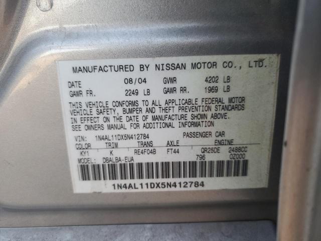 1N4AL11DX5N412784 - 2005 NISSAN ALTIMA S SILVER photo 12