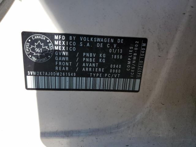 3VW2K7AJ0DM261549 - 2013 VOLKSWAGEN JETTA BASE WHITE photo 12