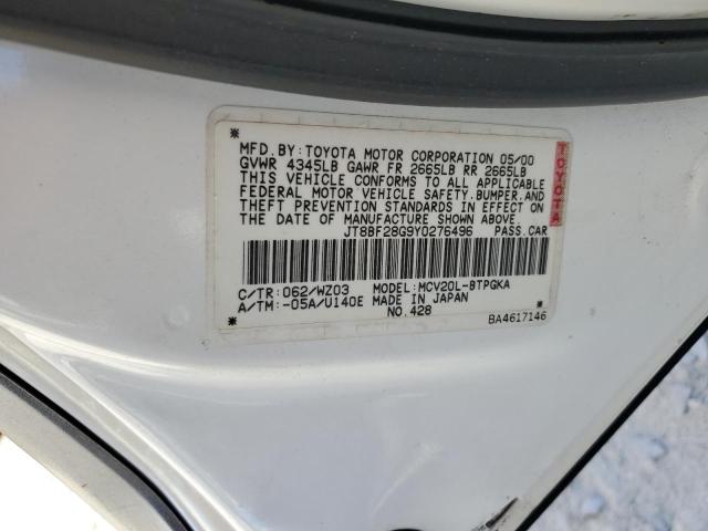 JT8BF28G9Y0276496 - 2000 LEXUS ES 300 WHITE photo 12