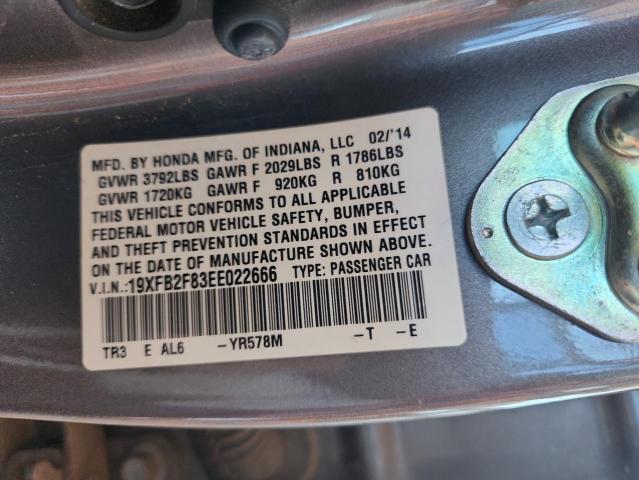 19XFB2F83EE022666 - 2014 HONDA CIVIC EX TAN photo 12