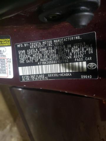 4T1BK36B66U107760 - 2006 TOYOTA AVALON XL BURGUNDY photo 12