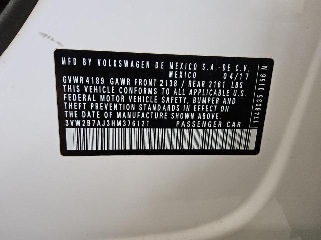 3VW2B7AJ3HM376121 - 2017 VOLKSWAGEN JETTA S WHITE photo 12
