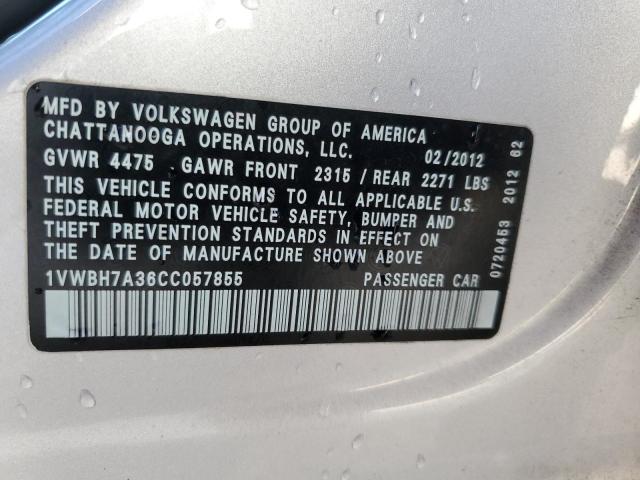 1VWBH7A36CC057855 - 2012 VOLKSWAGEN PASSAT SE WHITE photo 12