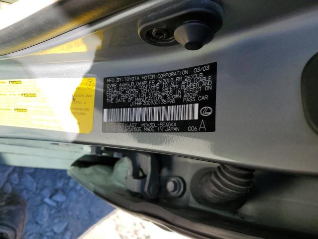 JTHBF30G930138998 - 2003 LEXUS ES 300 GRAY photo 12