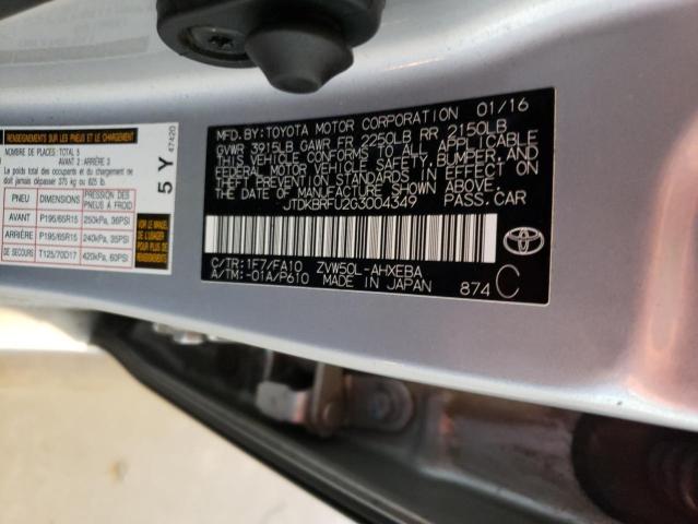 JTDKBRFU2G3004349 - 2016 TOYOTA PRIUS SILVER photo 12