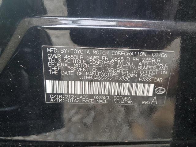 JTHBJ46G972057330 - 2007 LEXUS ES 350 BLACK photo 12