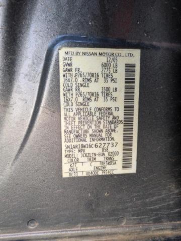 5N1AR18W16C627737 - 2006 NISSAN PATHFINDER LE GRAY photo 12