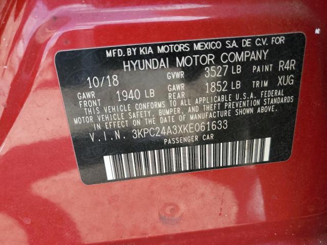 3KPC24A3XKE061633 - 2019 HYUNDAI ACCENT SE RED photo 12