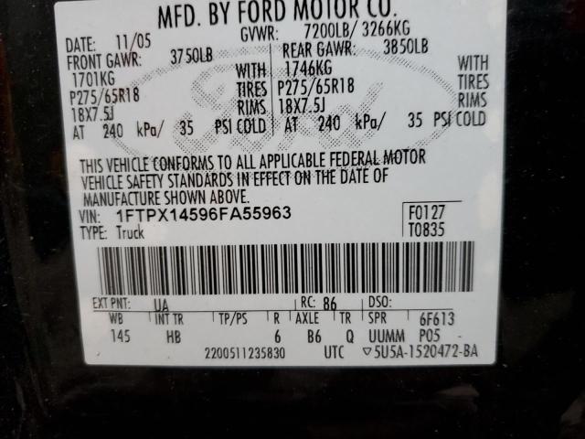 1FTPX14596FA55963 - 2006 FORD F150 BLACK photo 12