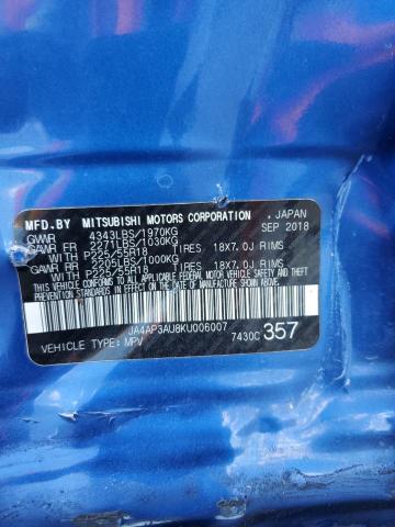 JA4AP3AU8KU006007 - 2019 MITSUBISHI OUTLANDER ES Mavi fotoğraf 14