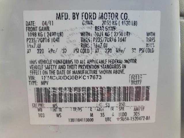 1FMCU0DG0BKC17673 - 2011 FORD ESCAPE XLT WHITE photo 14