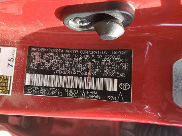 JTDKB20UX77680573 - 2007 TOYOTA PRIUS წითელი ფოტო 12