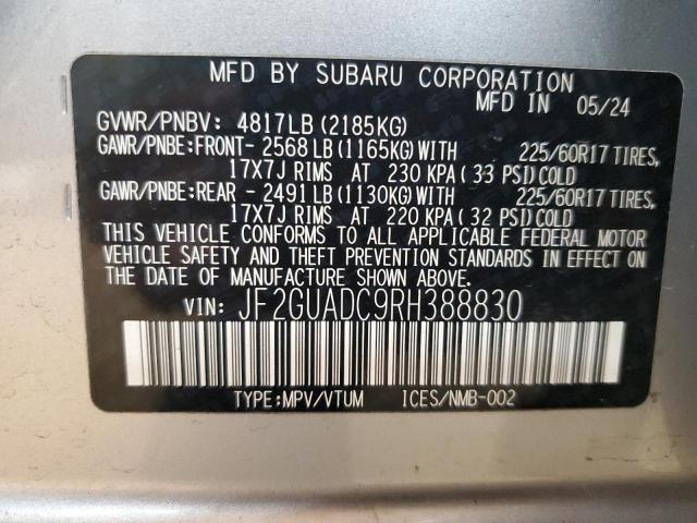 JF2GUADC9RH388830 - 2024 SUBARU CROSSTREK PREMIUM Күміс фото 13