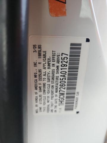 1HGCM72605A019257 - 2005 HONDA ACCORD EX 白色 照片 12