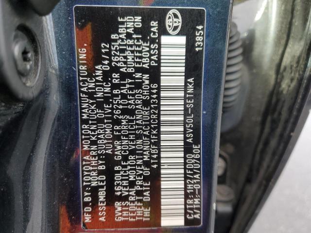 4T4BF1FK1CR213446 - 2012 TOYOTA CAMRY BASE BLACK photo 13