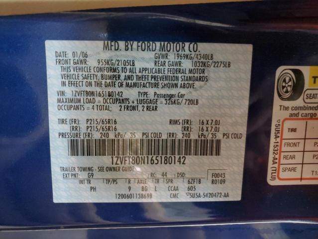 1ZVFT80N165180142 - 2006 FORD MUSTANG BLUE photo 12