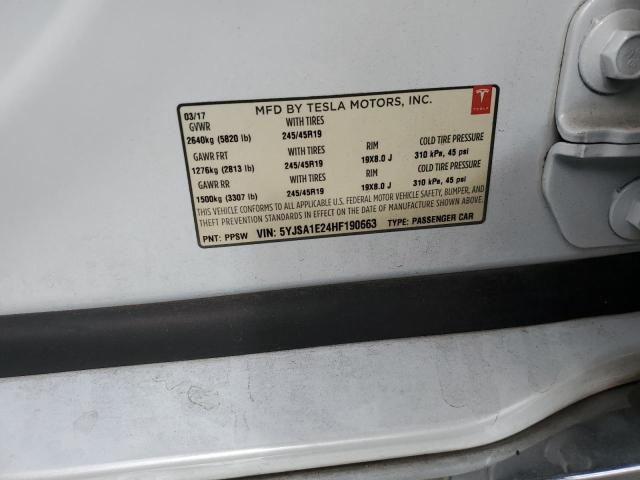 5YJSA1E24HF190663 - 2017 TESLA MODEL S WHITE photo 12
