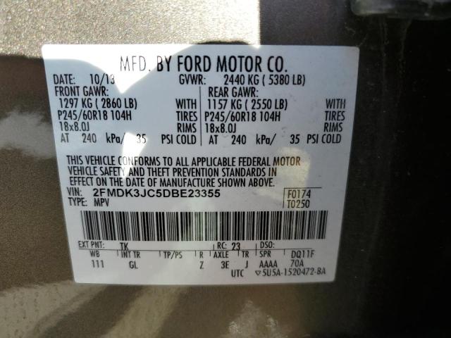 2FMDK3JC5DBE23355 - 2013 FORD EDGE SEL TAN photo 12