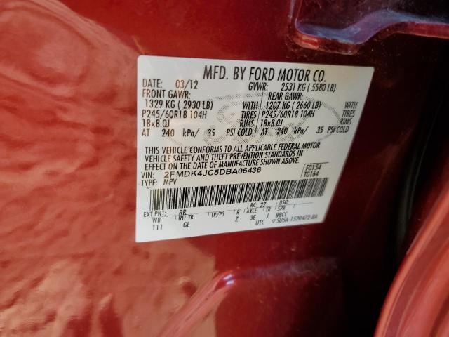 2FMDK4JC5DBA06436 - 2013 FORD EDGE SEL RED photo 12