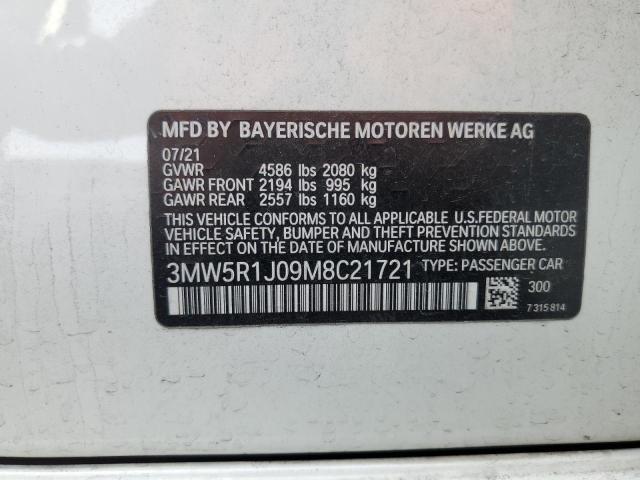 3MW5R1J09M8C21721 - 2021 BMW 330I WHITE photo 12
