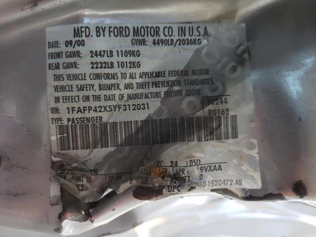 1FAFP42X5YF312031 - 2000 FORD MUSTANG GT SILVER photo 13