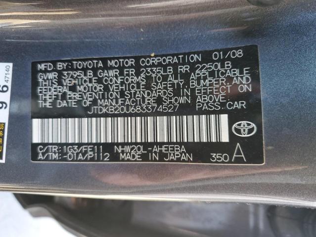 JTDKB20U683374527 - 2008 TOYOTA PRIUS GRAY photo 12