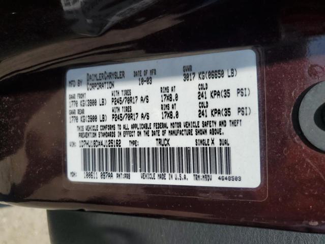 1D7HU18DX4J125162 - 2004 DODGE RAM 1500 ST Bordo foto 12