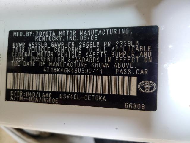 4T1BK46K49U590711 - 2009 TOYOTA CAMRY SE WHITE photo 12