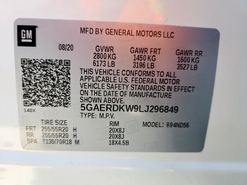 5GAERDKW9LJ296849 - 2020 BUICK ENCLAVE AVENIR Weiß Foto 14