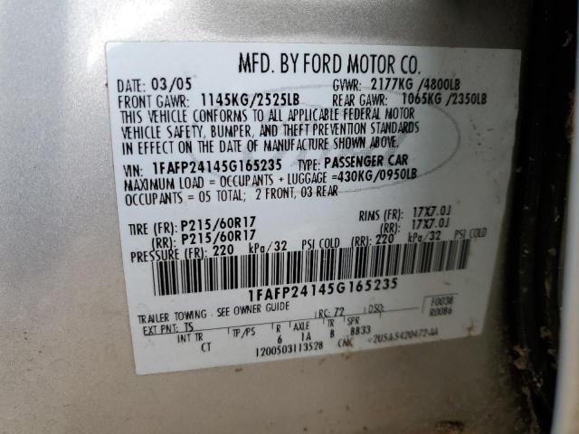 1FAFP24145G165235 - 2005 FORD FIVE HUNDR SEL SILVER photo 13