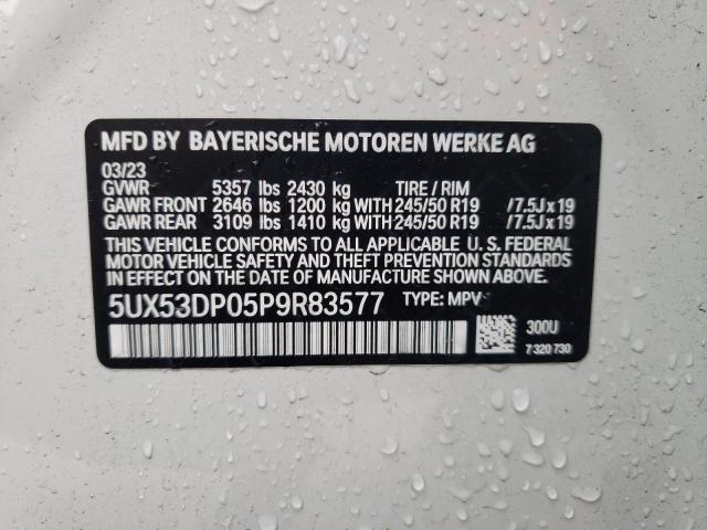 5UX53DP05P9R83577 - 2023 BMW X3 XDRIVE30I WHITE photo 12