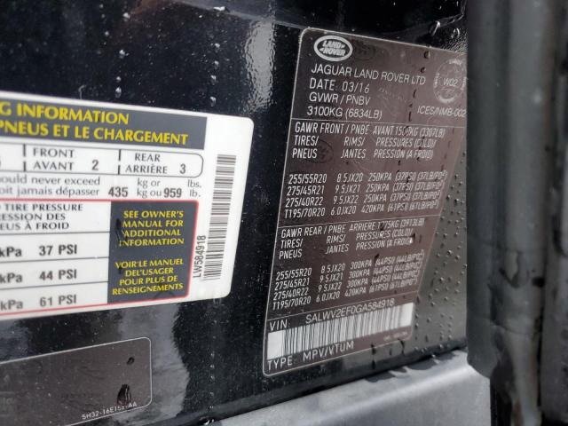 SALWV2EF0GA584918 - 2016 LAND ROVER RANGE ROVE AUTOBIOGRAPHY BLACK photo 12