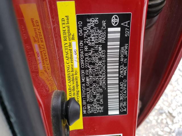 JTDKN3DU3A0161873 - 2010 TOYOTA PRIUS RED photo 12