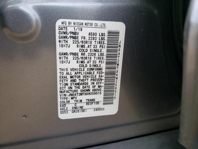 JN8AT2MTXKW259515 - 2019 NISSAN ROGUE S GRAY photo 13