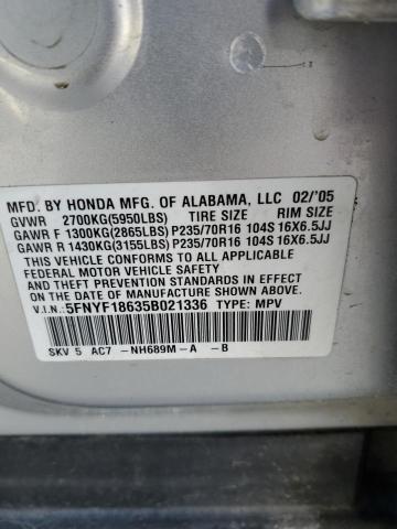 5FNYF18635B021336 - 2005 HONDA PILOT EXL SILVER photo 14