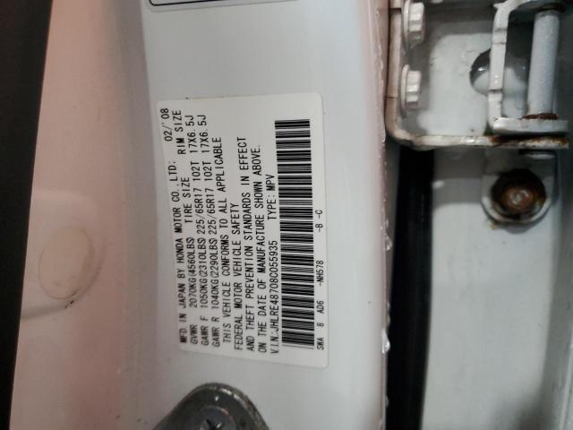 JHLRE48708C055935 - 2008 HONDA CR-V EXL WHITE photo 13