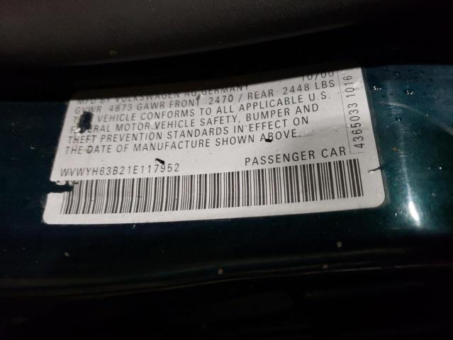 WVWYH63B21E117952 - 2001 VOLKSWAGEN PASSAT GLX 4MOTION GREEN photo 12