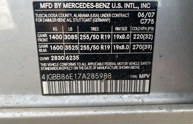 4JGBB86E17A285988 - 2007 MERCEDES-BENZ ML 350 SILVER photo 10