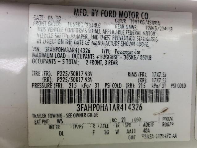 3FAHP0HA1AR414326 - 2010 FORD FUSION SE WHITE photo 12