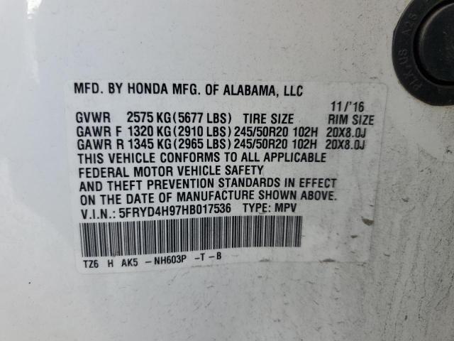 5FRYD4H97HB017536 - 2017 ACURA MDX ADVANCE WHITE photo 14