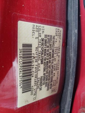 3N1BC1CP2AL375569 - 2010 NISSAN VERSA S RED photo 12