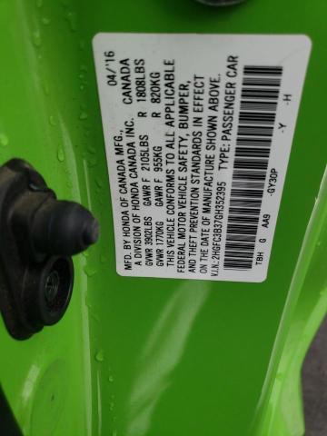 2HGFC3B37GH352395 - 2016 HONDA CIVIC EX GREEN photo 12