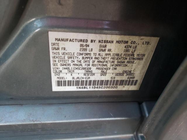 1N4BL11D45C200320 - 2005 NISSAN ALTIMA SE TURQUOISE photo 12