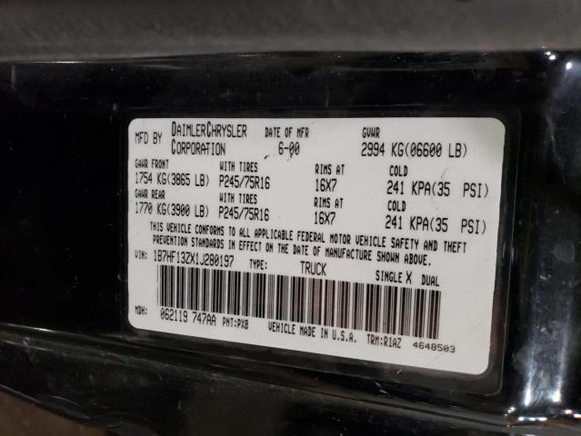 1B7HF13ZX1J280197 - 2001 DODGE RAM 1500 BLACK photo 12