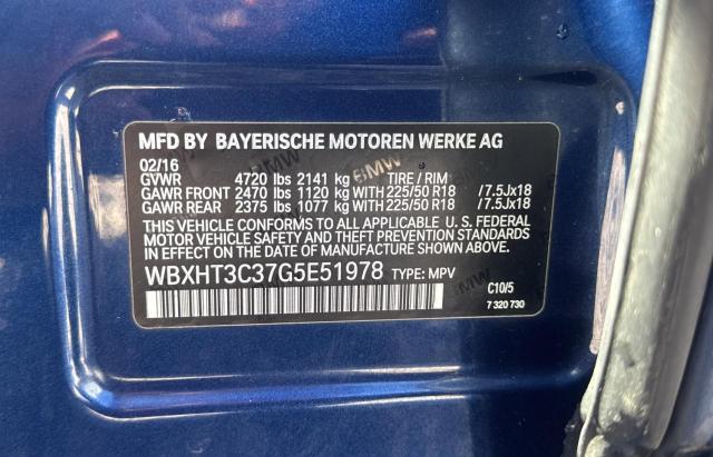 WBXHT3C37G5E51978 - 2016 BMW X1 XDRIVE28I BLUE photo 10