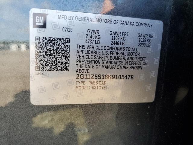 2G11Z5S36K9105478 - 2019 CHEVROLET IMPALA LT CHARCOAL photo 12