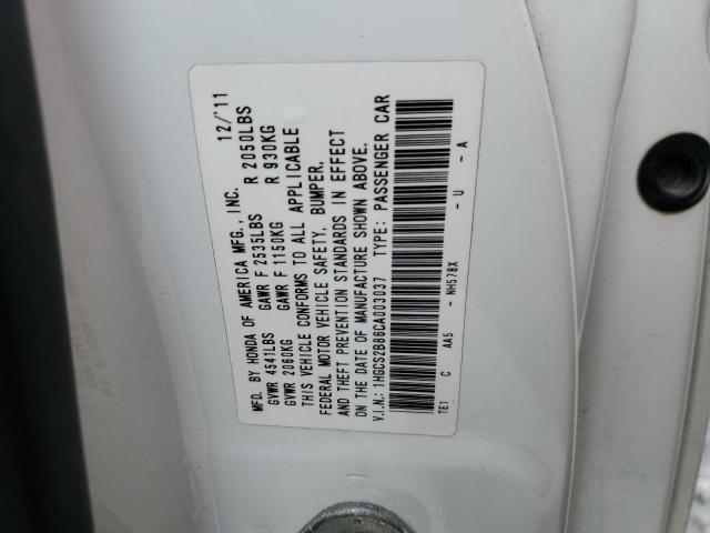 1HGCS2B86CA003037 - 2012 HONDA ACCORD EXL WHITE photo 12