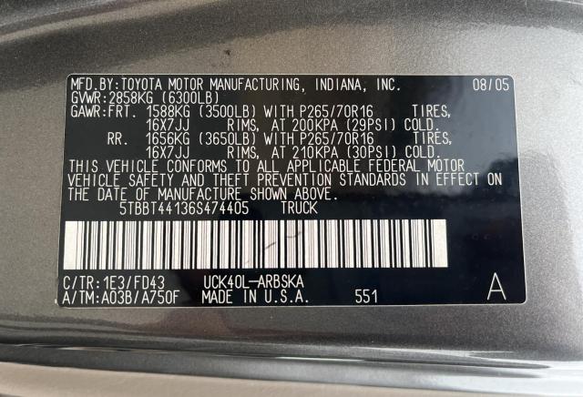 5TBBT44136S474405 - 2006 TOYOTA TUNDRA ACCESS CAB SR5 GRAY photo 10