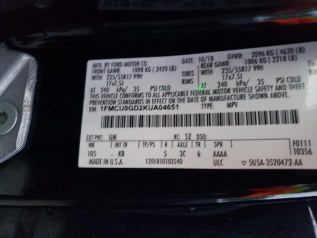 1FMCU0GD2KUA04651 - 2019 FORD ESCAPE SE BLACK photo 13